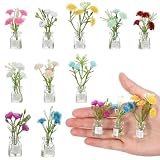 10 Pcs Dollhouse Miniatures Flowers Plants, 1:12 Tiny Small Glow in The Dark Glass Vase Flowers Plant House Decor, Faux Flower Model Miniature Dollhouse Accessories for Tiny Houses