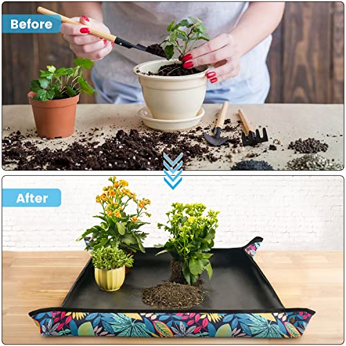 Image of 3PCS 29.5 inch x 29.5 inch Repotting mat for House Plant Care and Dirt Spill Control Portable Potting Tray
