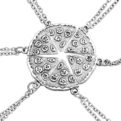 EQLEF Colliers Pendentif Pizza, Argent en Alliage en Ensemble de Motif Pizza Cadeau Parfait d'amitié-6 Colliers Pendentif
