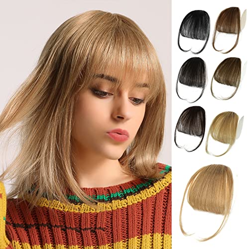 Clip in Bangs - 100% Human Hair Wispy Bangs Clip in Hair Extensions,Blonde Air Bangs Fringe with Temples Hairpieces for Women Curved Bangs for Daily Wear (Wispy Bangs, Blonde)