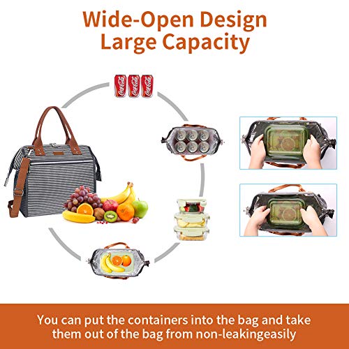 Insulated Lunch Bag, MOKALOO Large Capacity Lunch Tote Box With Removable Shoulder Strap, Multi-functional Reusable Thermal Snacks Cooler Bag for Men, Women, Stripe - Thumbnail 4