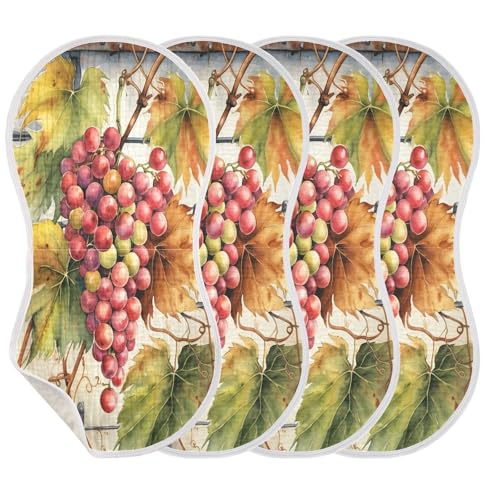 J JOYSAY Grape Leaves Beige Baby Burp Cloths for Boys Girls Large 22''x11'' Cotton 4 Layer Baby Spit Up for Infant Unisex one sizex4