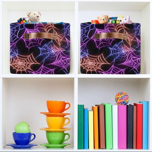 Image of Aslsiy Storage Basket Colorful Spider Web Halloween Nursery Bins Black Baby Box Canvas Clothes Shelf Basket Laundry Hampers 1 Pcs