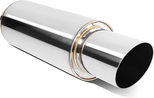 DNA MOTORING EXA-MF-004-T1 - Silenciador universal para tubo de escape recto, acero inoxidable, salida de 3 pulgadas, entrada de 2 pulgadas