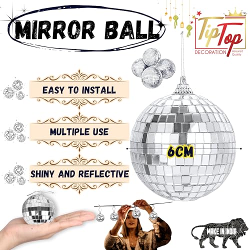 Image of Premium Mirror Disco Ball Hanging Party Centerpieces (Handmade) (6 cm (6 pcs) (2.3 inch))