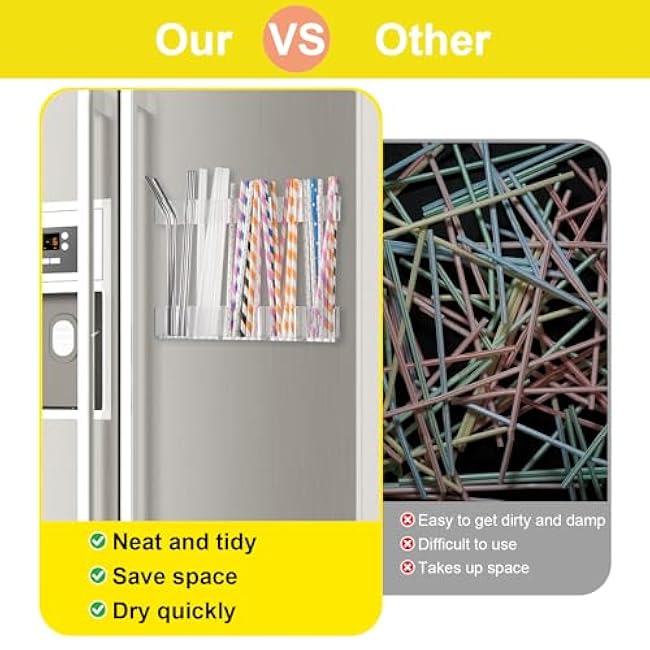 9.5¡± Large Acrylic Straw Holder for Cabinet Door, Reusable Straw Cabinet Organizer with Double-Sided Adhesive Tape for Kitchen Counter Cupboard (Transparent)