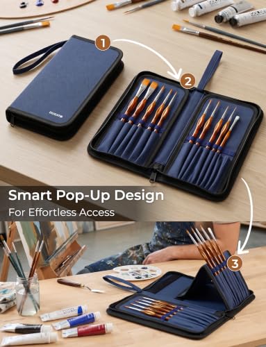Image of DUGATO Short Brush Holder & Organizer, Canvas Case 5.4 x 10.7 in, Blue
