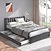 Merax Samt Bett mit Stauraum, Polsterbett 140 x 200 cm, Gepolstertes Bett, Doppelbett, Gepolsterter Bettrahmen mit 2 Schubladen, Bett Samt Mit Lattenrost Rückenlehne 2 Schubladen (Grau)