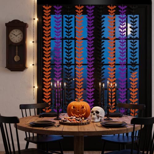Image of TONIFUL 2Pcs Black Orange Purple Bat Cutouts Metallic Foil Fringe Curtains