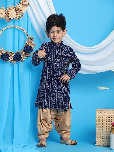Image of VASTRAMAY Boys' Bandhani Kurta & Patiyala Set | Traditional Ethnic Out Fit For Rakhi