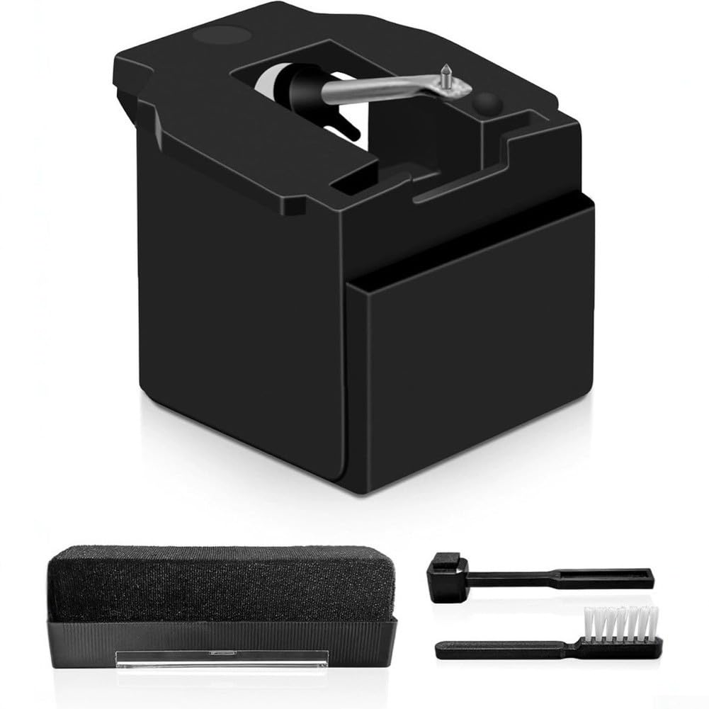 ATN3600LE - Puntina di ricambio per giradischi Audio-Technica AT-LP60 e AT-LP60X, ago conico da 0,6 mil con 3 spazzole di pulizia (pennino in alluminio)