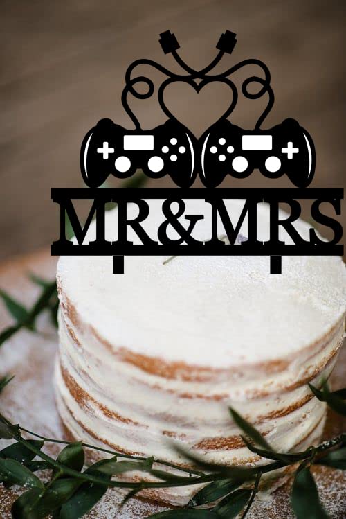 Gamer Couple Wedding Cake Topper - Game Controllers Cake Topper with Heart-Shaped Cable, Perfect for Gaming Couples' Wedding Cake Decoration 3