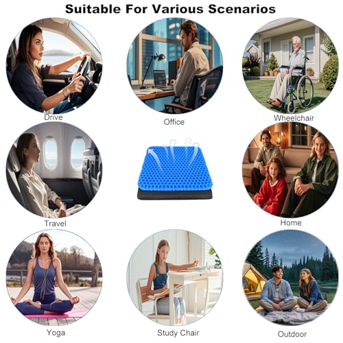 Image of Soft Sitter Cushion,Honeycomb Double Thick Gel Seat cushion with Anti-Slip Cushion Cover,Cooling Chair Cushion Egg Chair Cushion For Home Office Car, Wheelchair (42 x 36 Cm)
