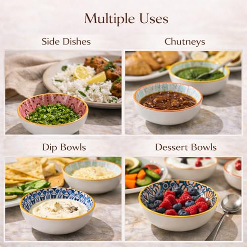 Image of MARKET 99 Ceramic Chutney Bowl Set of 4 (90ml Each) | Multi Color Dip Bowls for Sauces, Pickles & Condiments | Mini Serving Bowls Set with Glossy Finish for Dining Table & Snacks