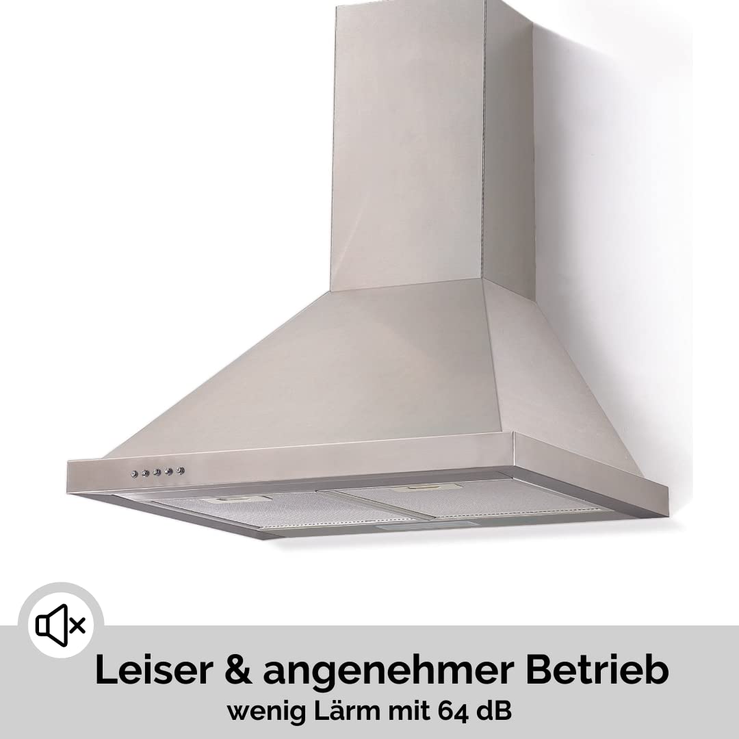 PKM 6090-2H Wandhaube, 60 cm breit, Umluftbetrieb, Abluftbetrieb, Fettfilter spülmaschinenfest, LED, 348 m³/h, edelstahl