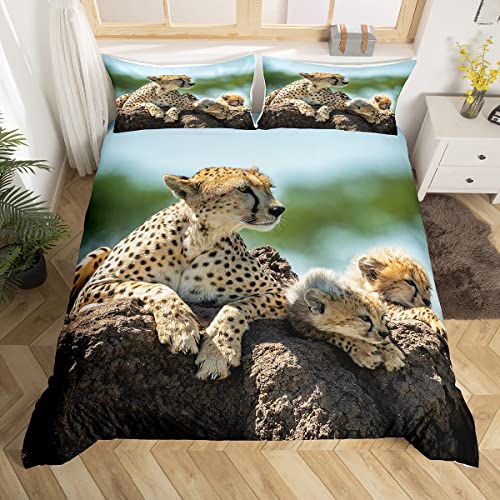 Homemissing Imprimé Léopard Parure de Lit 140x200cm pour Enfants 3D Imprimé Guépard Parure Housse de Couette Animal Sauvage Housse de Couette Chambre Décor Léopard...