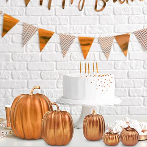 Image of Winlyn 7 Pcs Assorted Sizes Artificial Metallic Bronze Pumpkins Rustic Decorative Fall Foam Pumpkins for Gifts Thanksgiving Halloween Harvest Fall Wedding Table Centerpiece Mantel Shelf Decor