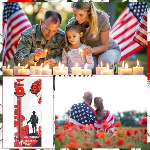 Image of 24 Sets Remember Memorial Day Gifts-24 Red Black Poppy Brooch Pins Lest We Forget Enamel Lapel Pin Veterans Day Memorial Day Lapel Pin Souvenir Brooch Badge, 24 Poppy Ballpoint Pens and Cards