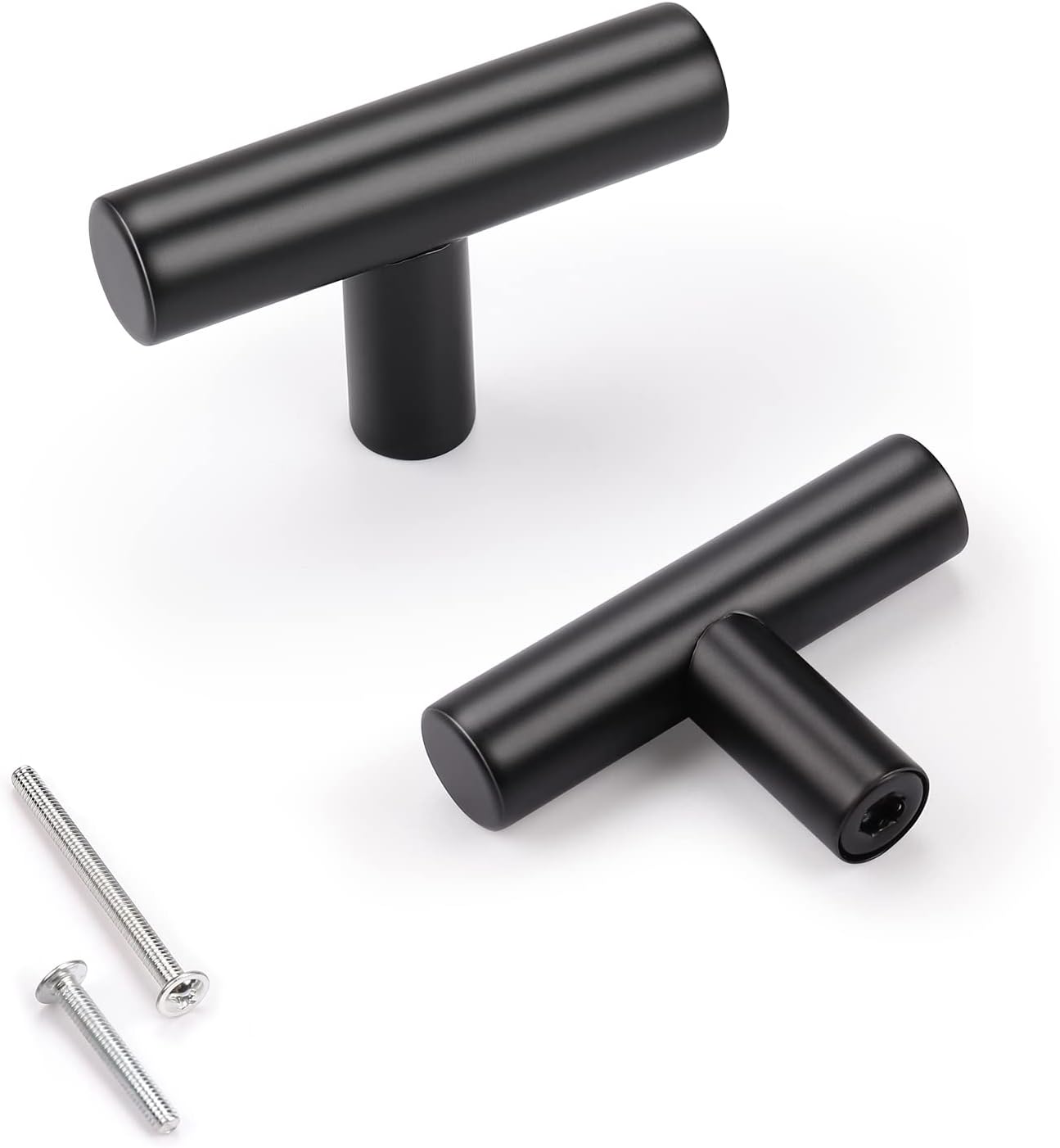 KNOBWELL 30 Pack Black Cabinet Knobs, T-Shape Single Hole 2 inch(50mm) Matte Black Knobs for Vanity Dresser Drawers Furniture Cabinet Hardware