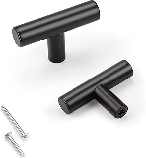 KNOBWELL 10 Pack Stainless Steel Cabinet Knobs, Matte Black Drawer Pulls Drawer Knobs, Cabinet Knobs and Pulls - Single Hole 2"/50mm