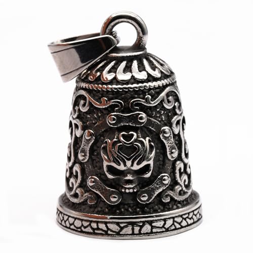Image of Old School Biker Skull Bell - Viking Warrior Skull Motorcycle Biker Bell Hanger or Key Chain for Good Luck on the Road