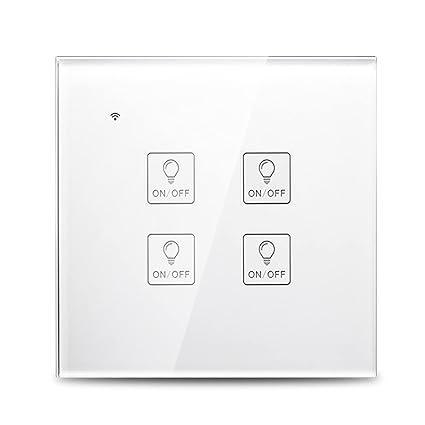Belity Wi-Fi Smart Wall Touch Light Switch Glass Panel Voice Control Compatible with Alexa Google Home APP Control Timing Function Smart Share Wall Socket White (4 Gang)