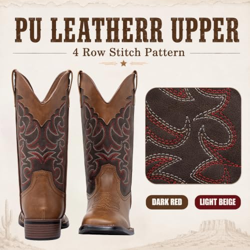 Image of SheSole Women's Cowboy Boots Square Toe Mid Wide Calf Cowgirl Boots Chunky Heel Fashion Western Boots