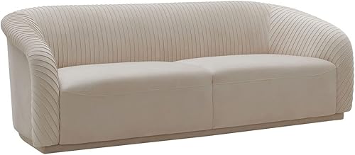 Miniatura 6 de TOV Furniture Yara - Sofá tapizado de terciopelo de transición de 31.3 pulgadas de alto, color beige plisado