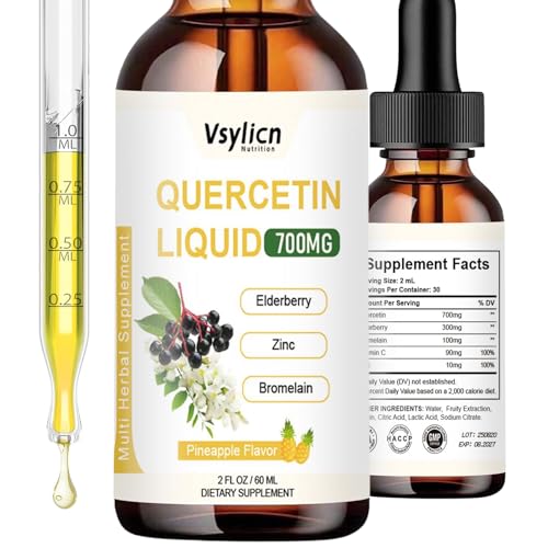 Quercetin & Bromelain Supplement - 700mg Quercetin High Absorption Liquid Drops - w/Elderberry, Zinc & Vitamin C - Anti-inflammatory, Antioxidant and Immune System - 2 fl oz (60 mL)