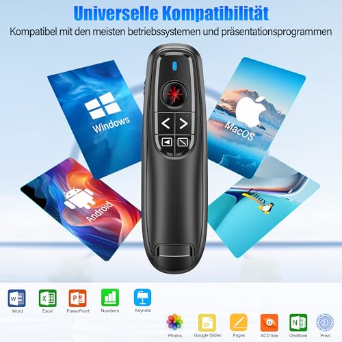 ZRZLMVP Presenter USB C mit Pointer, Kabellose 2.4 GHz Pointer für Präsentationen, Powerpoint Fernbedienung via Typ C & USB-Empfänger, Präsentationsfernbedienung for Mac, Wins, PC, Linux, Android