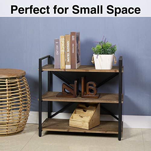 Industrial Small Bookshelf Bookcase Solid Wood 3 Tier Storage Rack Shelf For Small Space, Kitchen, Bathroom, Living Room, Office, 24.5" L X 13" W X 22.5" H #TOP5