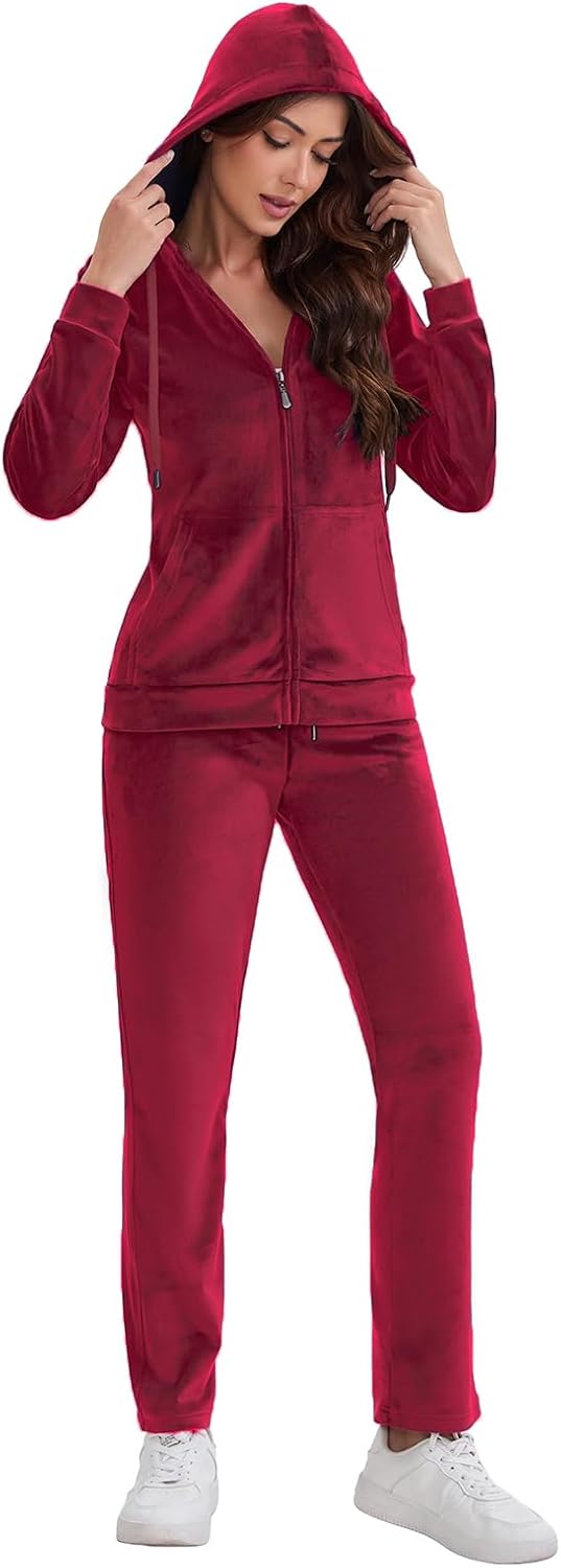 Mindtower Womens Velour Tracksuit Sets 2 Piece Velvet Jogging Suits Sets Full Zip Hoodie Sweatsuit and Casual Sweatpant