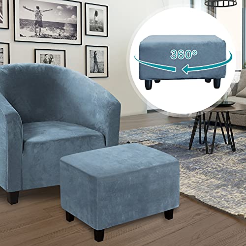 Cjc Ottoman Covers Slipcover Rectangle,Velvet Ottoman Cover Foot Rest Rectangle Ottoman Storage Cover Removable Furniture Protector Soft Rectangle Ottoman Cover W Elastic Bottom (X-Large,Blue-Grey) #TOP3