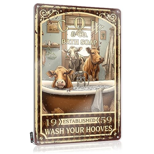 Jabón de baño de vaca Lava tus pezuñas registros para pared estética retro decoración de pared decoraciones de baño para Walloffice accesorios de escritorio para mujeres lindo (color: color, tamaño