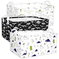 Western Bull Storage Basket, Highland Cow Kids Large Storage Bins Box with Handles, Cowskin Printed Shelf Basket Ideal for Room Nursery Decor, Books, Organizing Clothes, Toys (Dinosaur)