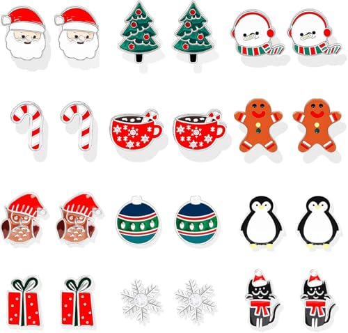Christmas Earrings for Women Holiday Gift Stocking Stuffers Christmas Dress for Women Snowflake Santa Candy Cane Earrings Bulk Cute Xmas Party Jewelry Gifts