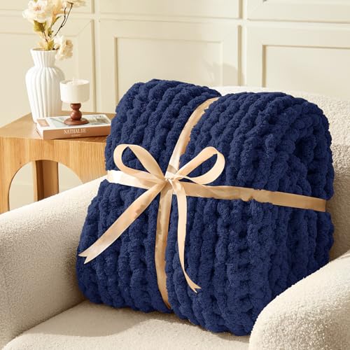 Image of Inhand Chunky Chenille Yarn for Hand Knitting,Thick Bulky Blanket Yarn for Crocheting,Soft Fluffy Yarn for Crochet Birthday Gifts for Men /Women /Beginners,12 Pack (29.5Yds /8.4oz Each),Deep Navy