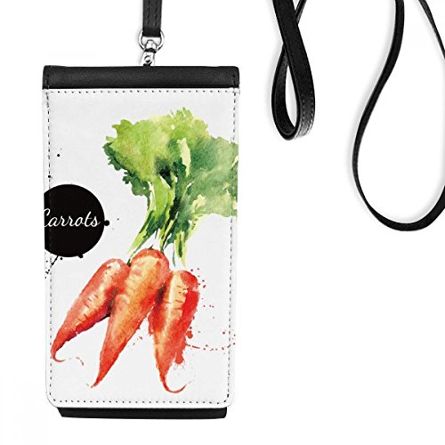 Pochette téléphone carotte aquarelle avec cordon, étui en faux cuir noir élégant