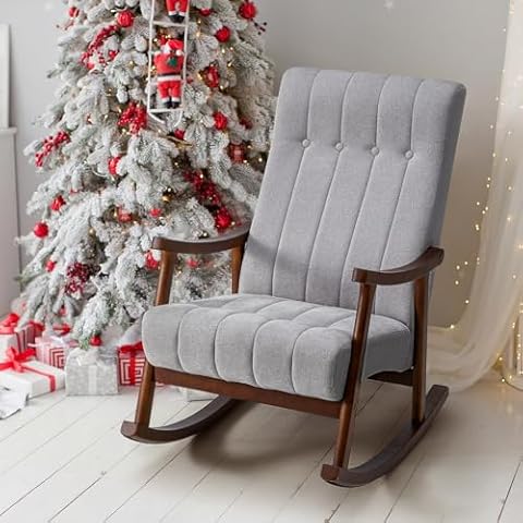 AVAWING Upholstered Rocking Chair with Fabric Padded Seat Cover