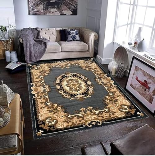Image of Soft Premium Grey Carpet 5x7 ft - Washable, Anti-Skid, Fade-Resistant Acrylic Rug for Living Room, Hall, Bedroom, Modern Decor