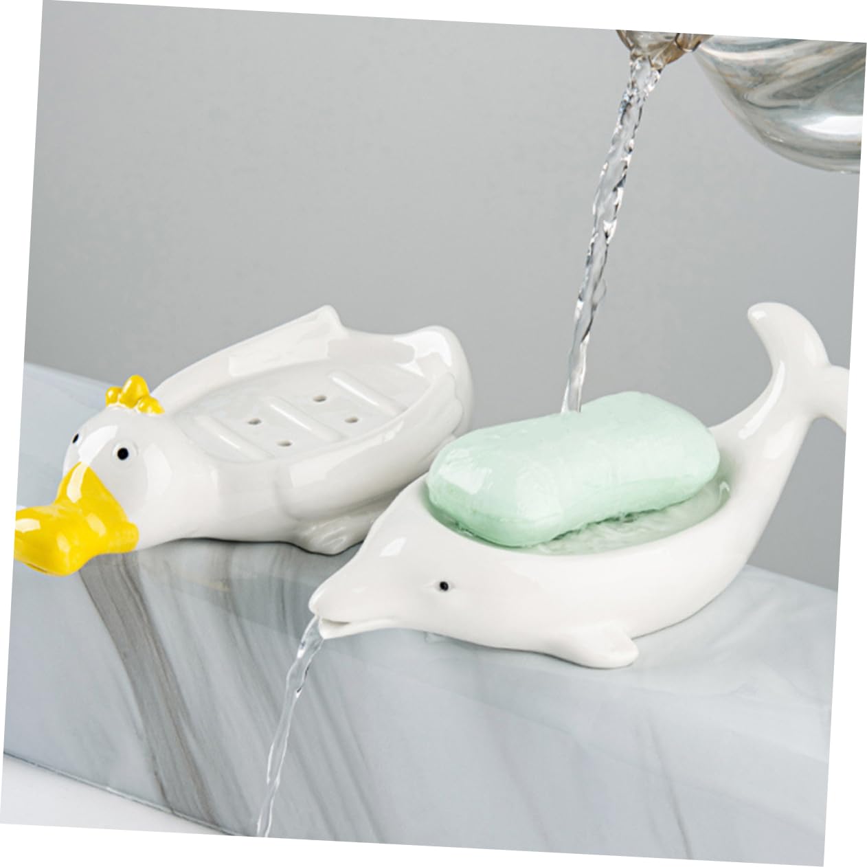2 Stück Keramik Seifenschalen Tierform mit Ablauföffnung Seifenhalter Dusche Bad Küche Dekorativer Abtropfhalter