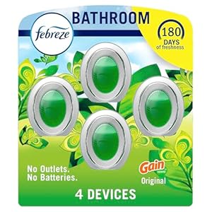 Febreze Bathroom Air Freshener, Odor-Fighting, Plug In Alternative, Air Fresheners for Home and Bathroom and Kitchen, Closet Air Fresheners, Gain Original Scent, 4 Count