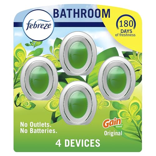 Febreze Bathroom Air Freshener, Odor-Fighting, Plug In Alternative, Air Fresheners for Home and Bathroom and Kitchen, Closet Air Fresheners, Gain Original Scent, 4 Count