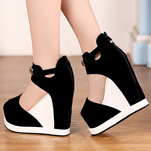 Getmorebeauty Women's White Seude Wedge Platform Metal Ring Zipped High Heel Sandals 9 B(M) Us #TOP4