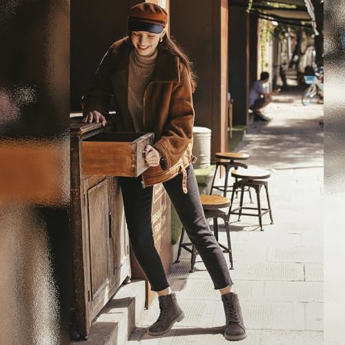 hash bubbie Women's Waterproof Ankle Boots Non Slip Combat Boots Black Fuzzy Winter Boots White Lace up Snow Boots for women Fall Boots with Zipper2