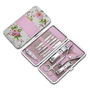 Toenail Clippers Spot Pink Rose Flower Set Box 12 Pieces of Manicure Tool Smiley face Nail Clippers Nail Clippers Nail Set Nail Clipper Set ()