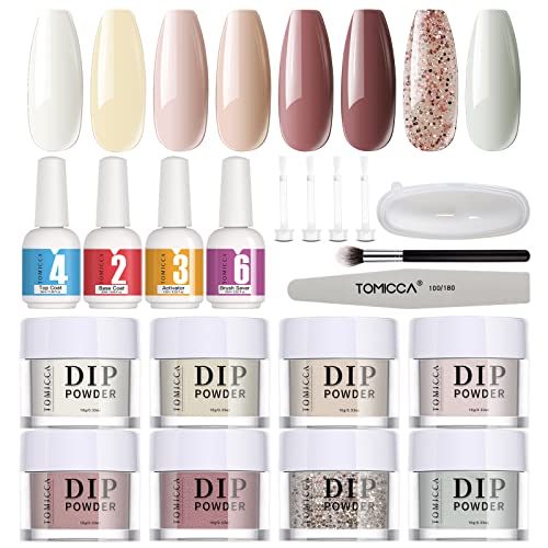 TOMICCA Acrylique Ongles Poudre Dip Powder Kit 8 Couleur 10g Poudre Acrylique pour Ongles Avec 4 * 15ml Liquides Acryliques pour Ongles