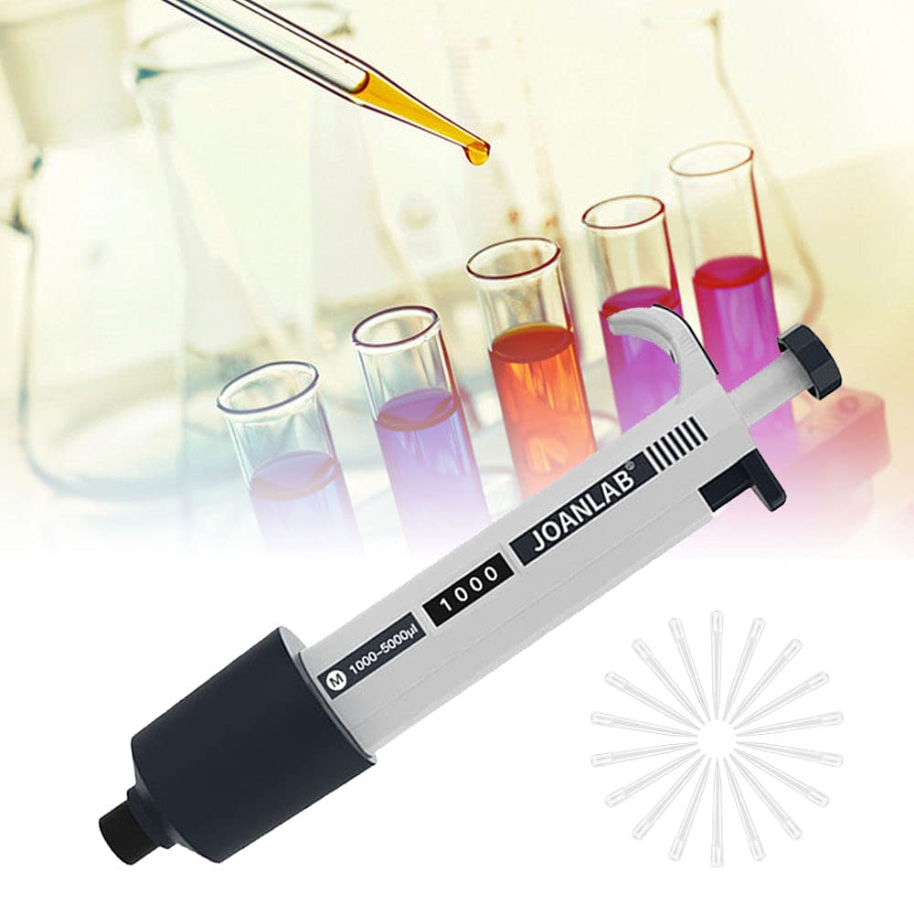 Pipetas Monocanal, Micropipeta 1000-5000Ul Pipeta de Laboratorio De Un Solo Canal Ajustable Micro Pipeta (Incluye 20 Puntas de Pipeta),1000-5000ul