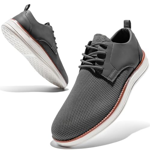 Men's Fashion Dress Sneakers Casual Walking Shoes Business Oxfords Comfortable Breathable Lightweight Tennis Dark Grey