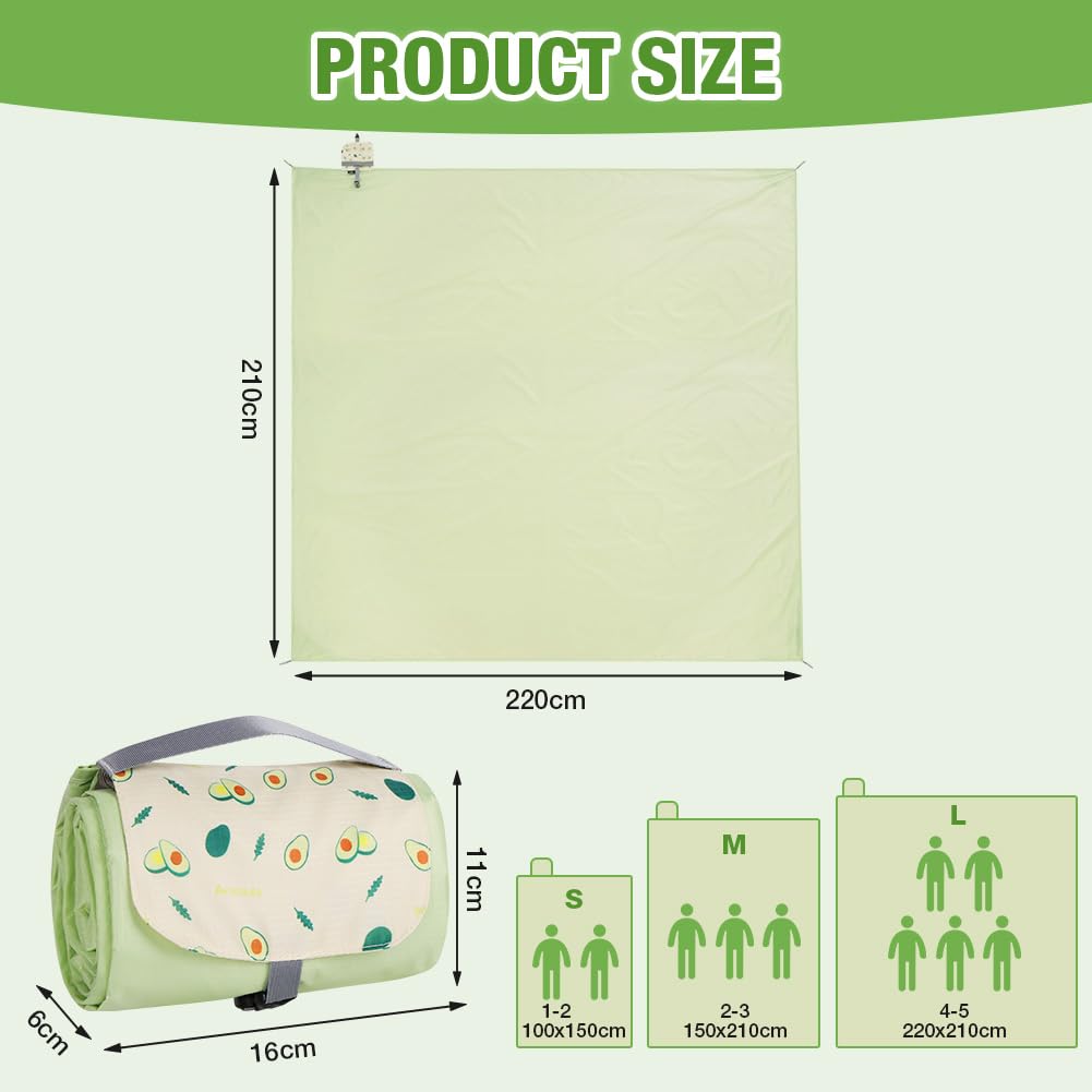 Ainiv Coperta da Picnic Impermeabile 210 x 220 CM 4-5 persone Portatile Pieghevole